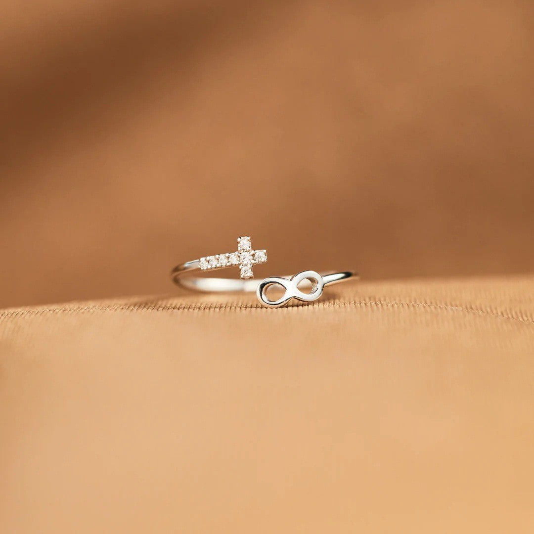 Dainty Cross and Infinity Adjustable Ring