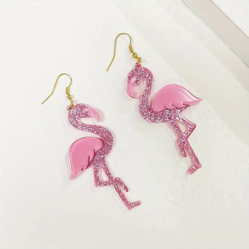 Large Glitter Acrylic Flamingo Earrings