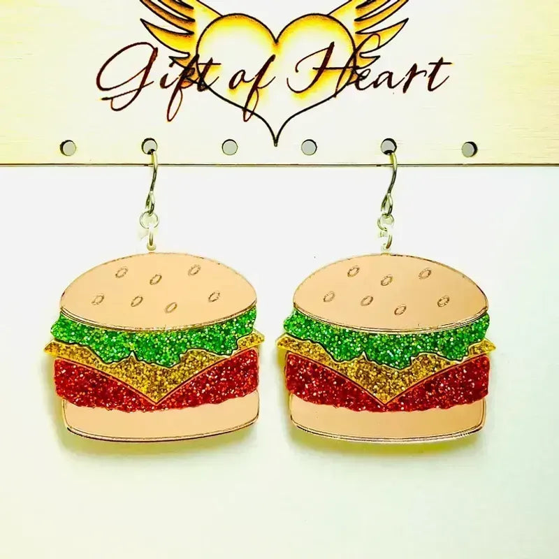 Glittery Acrylic Fast Food Earrings-Choose Style