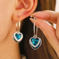Gorgeous Blue Rhinestone Heart Drop Earrings