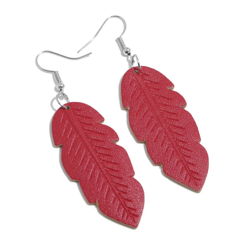 Leather Leaf Earrings-Choose Color
