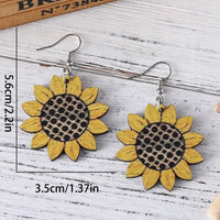 Lightweight Wooden Sunflower Earrings
