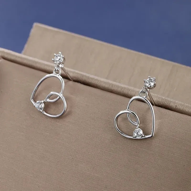 Silver Heart Rhinestone Earrings