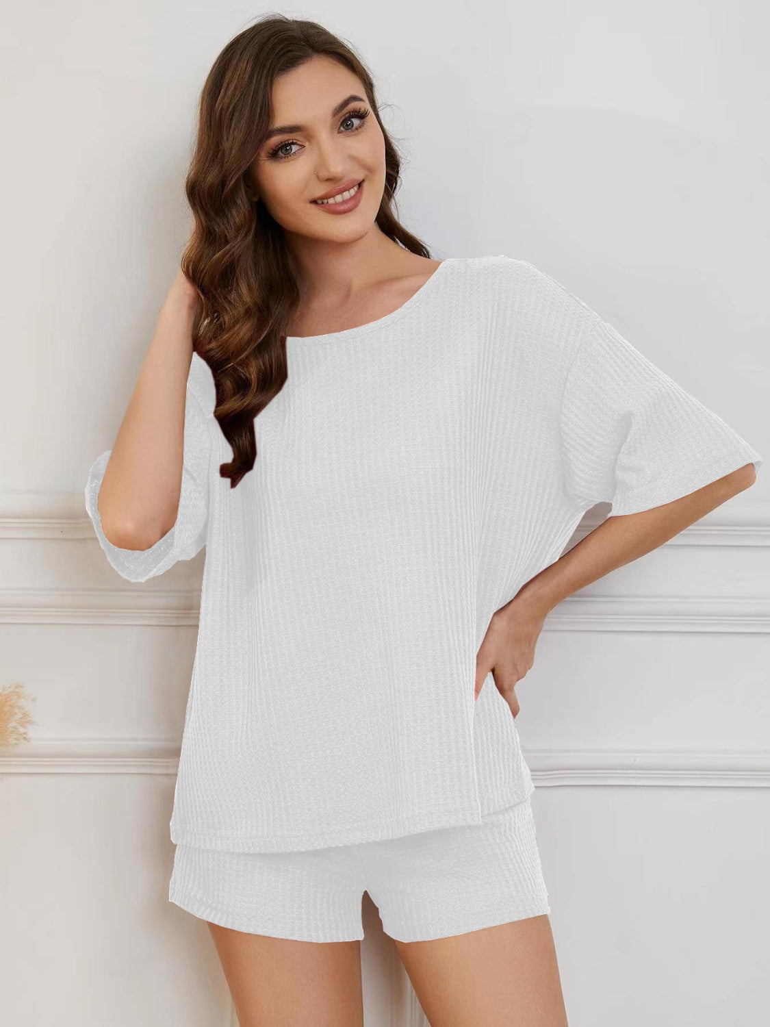 Round Neck Half Sleeve Top and Shorts Lounge Set