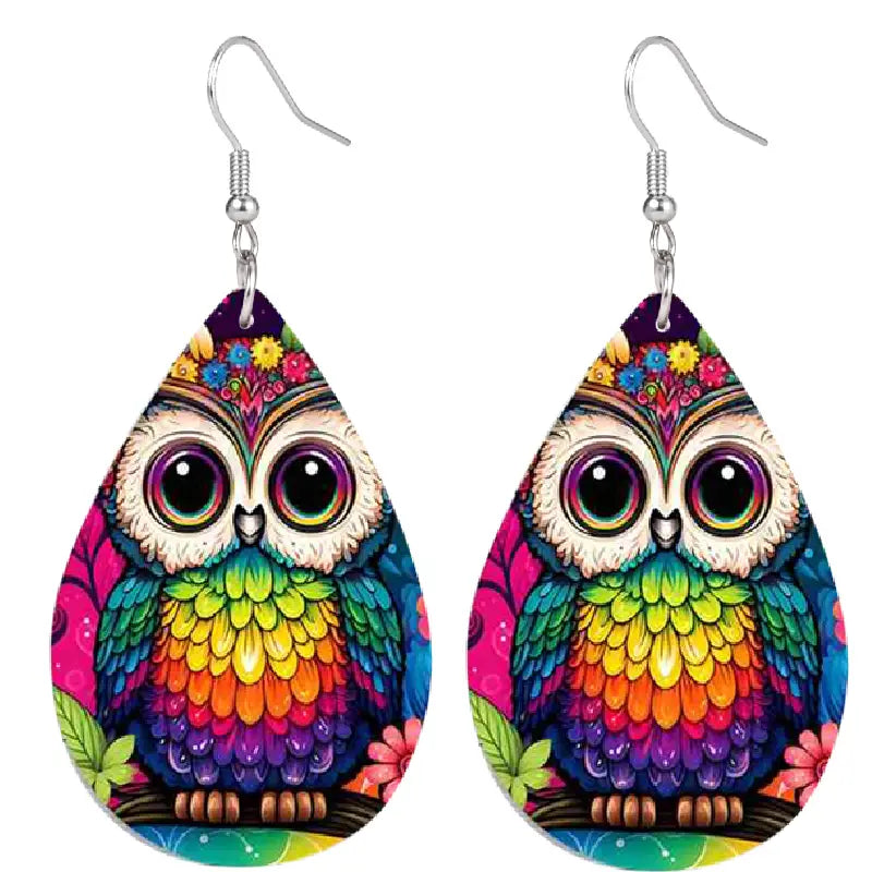 Colorful Owl Leather Earrings