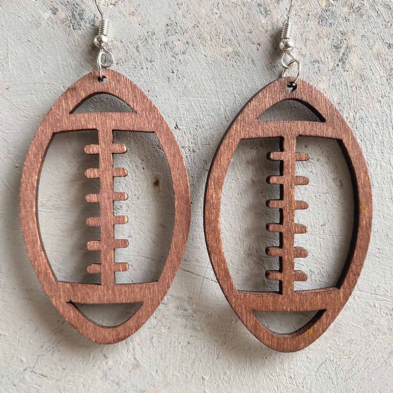 Lightweight Wooden Football Earrings