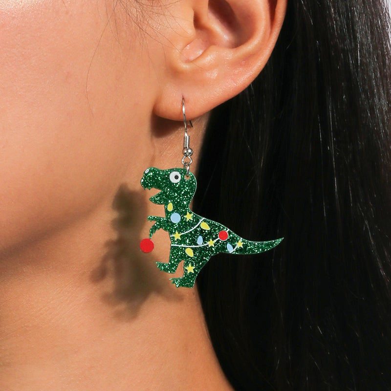 Acrylic Christmas Dinosaur Earrings