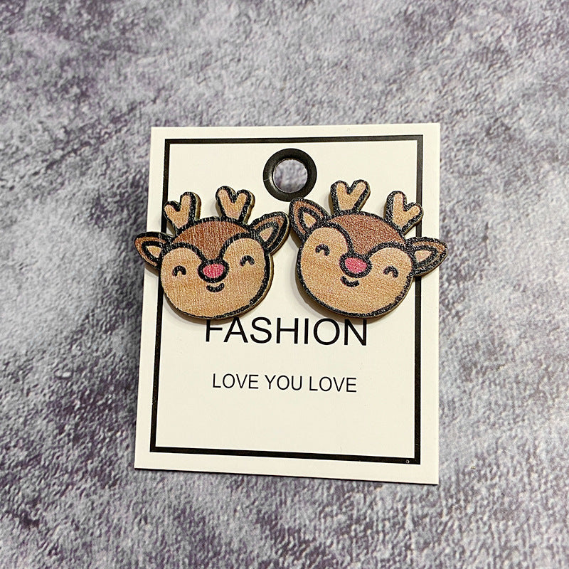 Christmas Themed Wooden Stud Earrings-Choose Style
