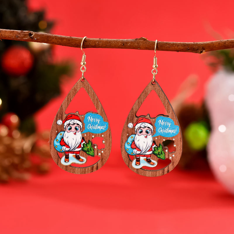 Lightweight Wooden Santa Earrings