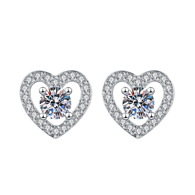 White Rhinestone Heart Post Earrings