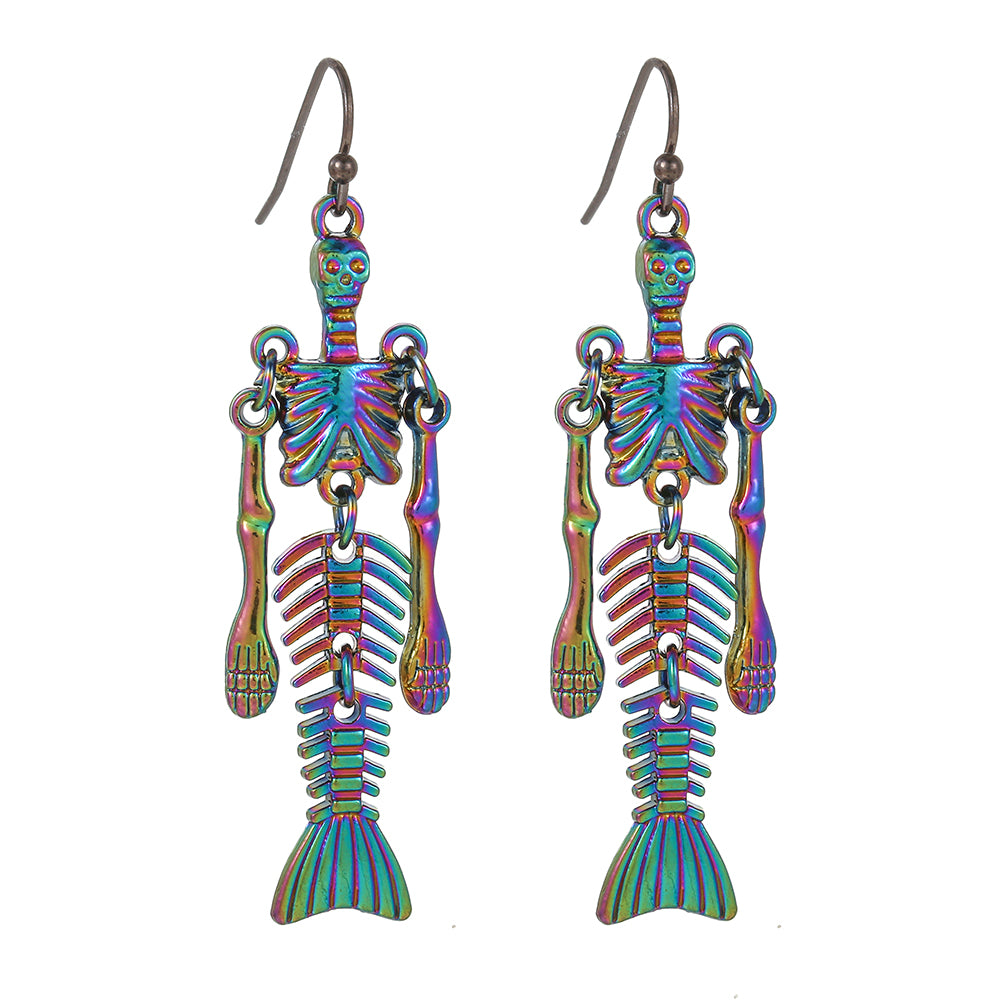 Oil Spill Skeleton Fish Tail Earrings