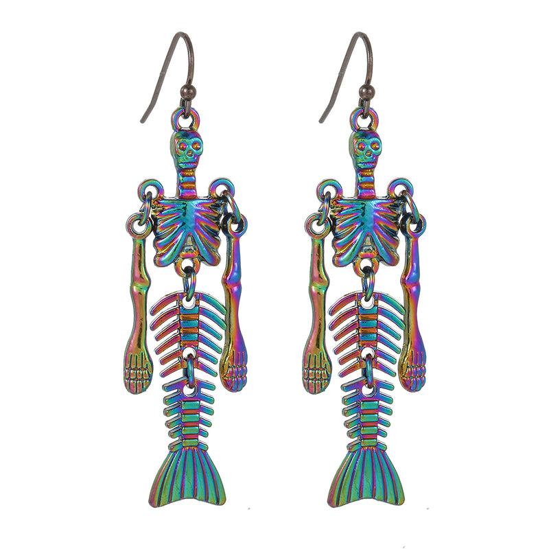 Oil Spill Skeleton Fish Tail Earrings