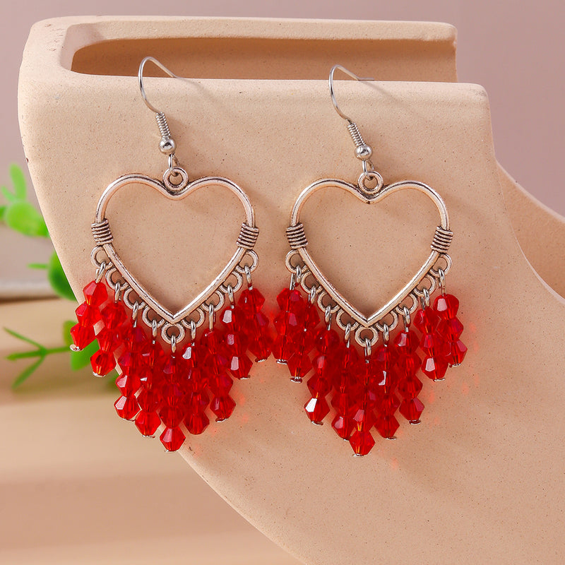 Heart & Red Crystal Dangle Earrings