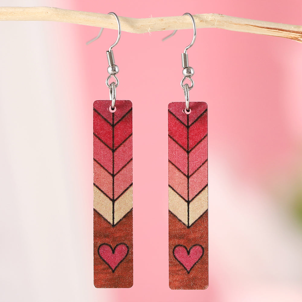 Wooden Heart Arrow Earrings