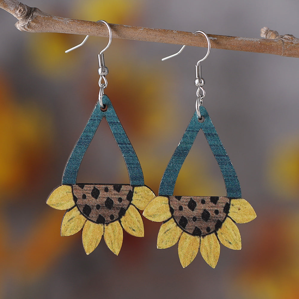 Lightweight Wooden Sunflower and Leopard Earrings