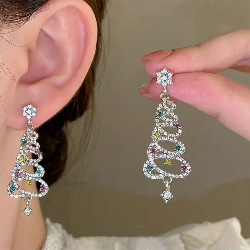 Rhinestone Christmas Tree Earrings