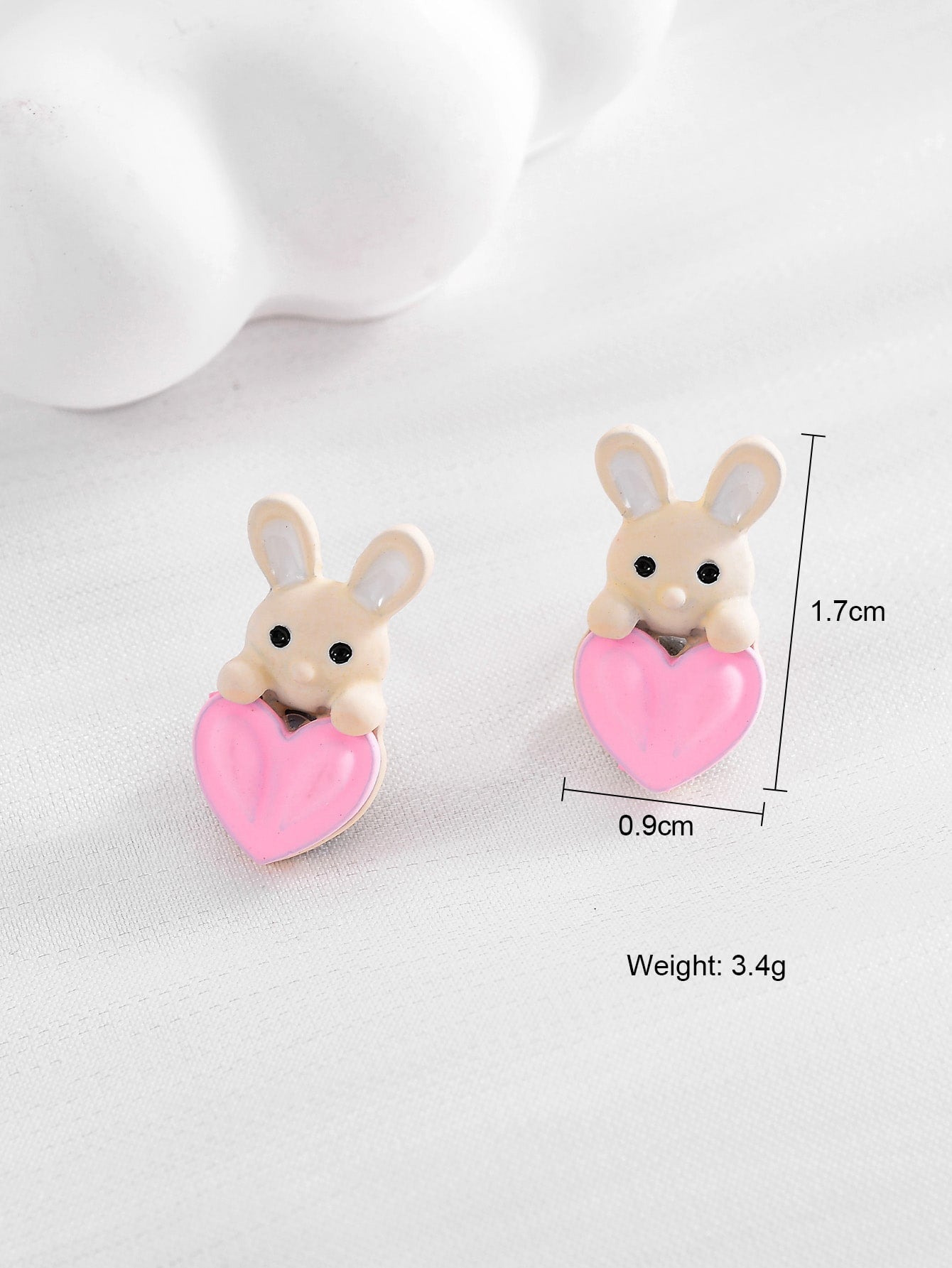 Adorable Bunny Pink Heart Stud Earrings