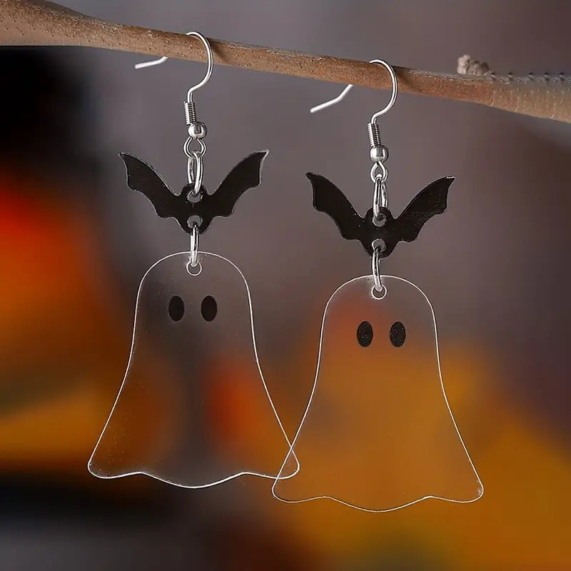 Transparent Ghost and Bat Earrings