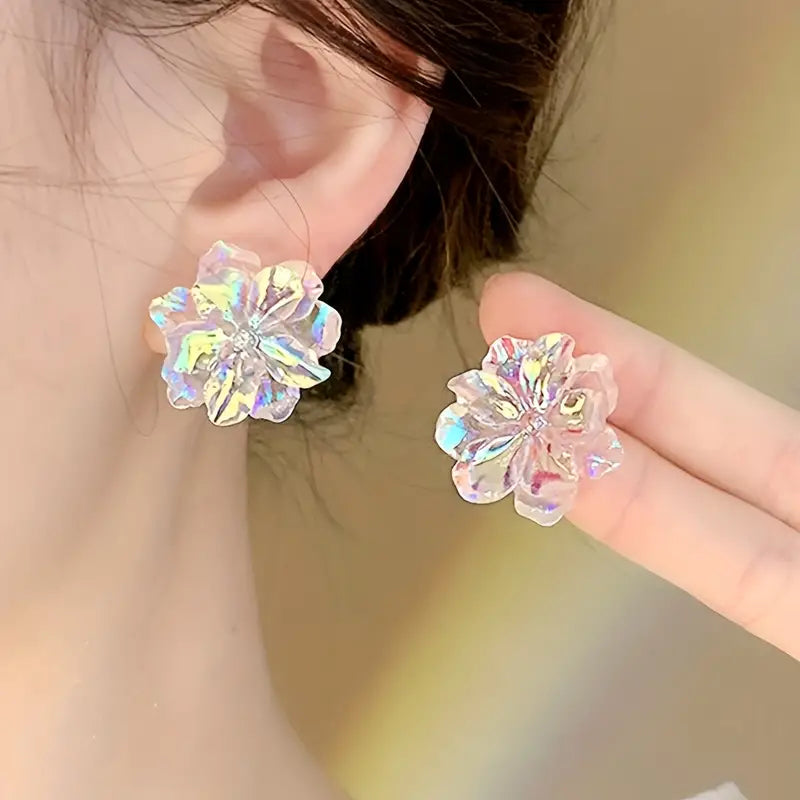 Iridescent Flower Stud Earrings