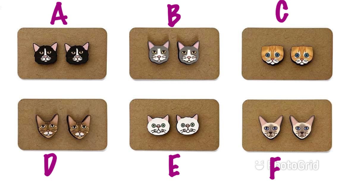 Hand Painted Cat Ear Studs-Choose Style