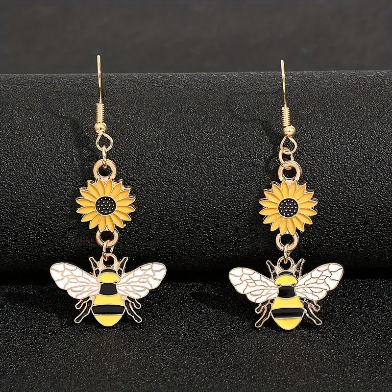 Sunflower and Bee Earrings
