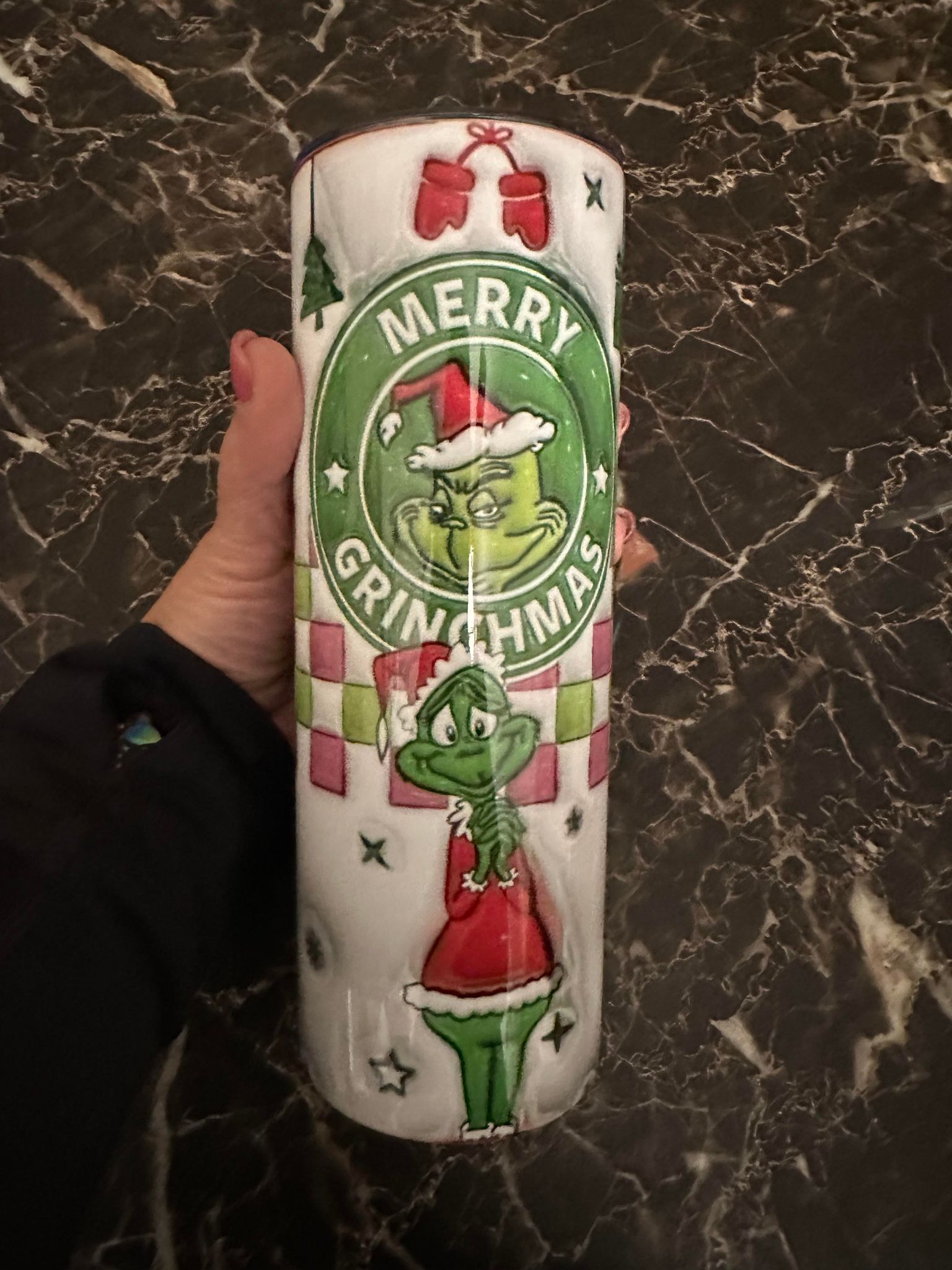 Stainless Steel Merry Grinchmas Tumbler w/Lid & Straw