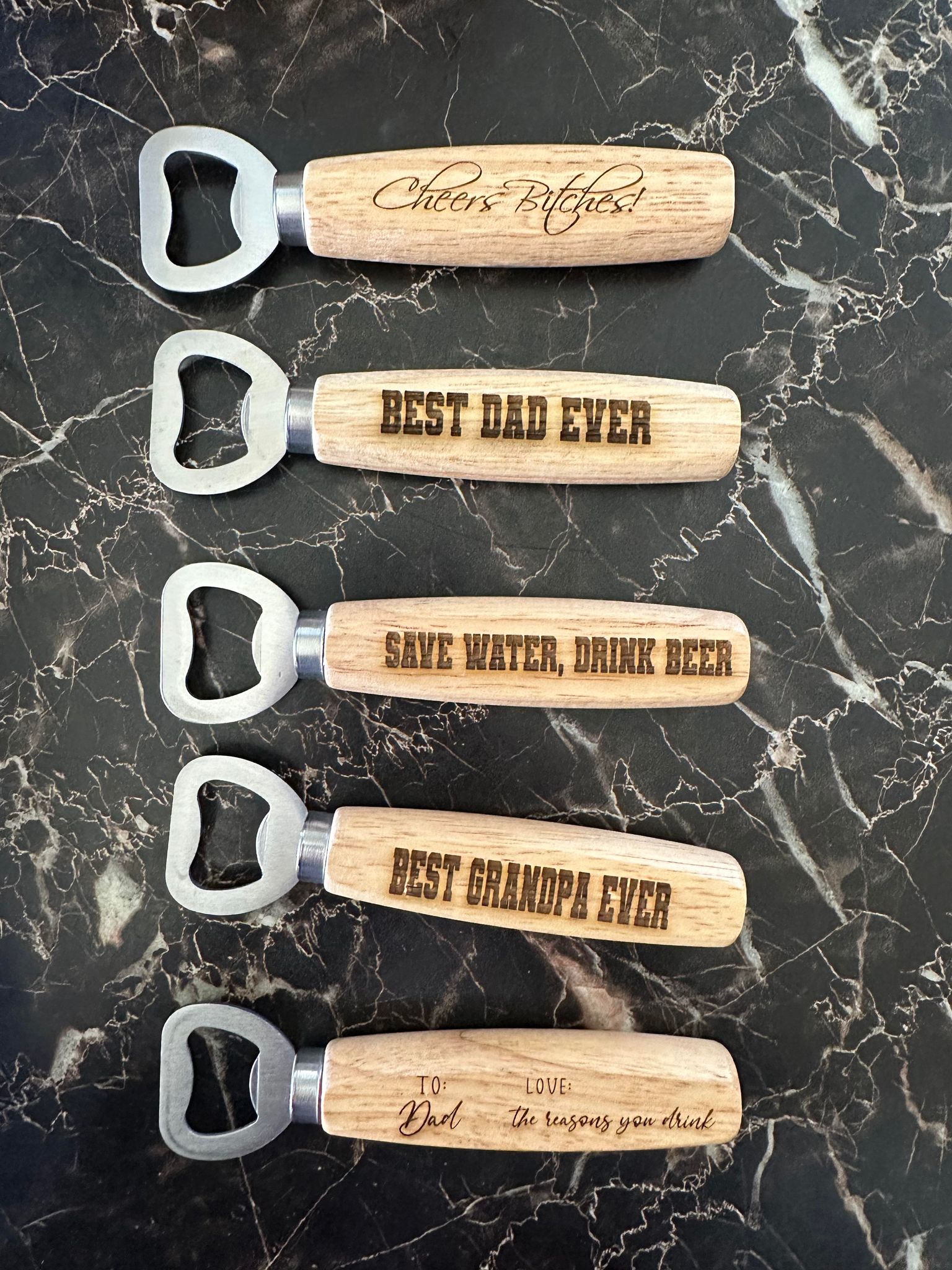 Laser Engraved Wooden Bottle Openers-Choose Phrase