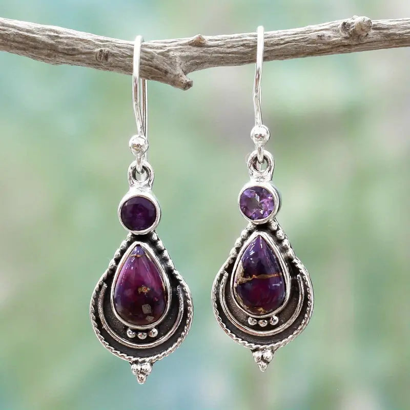 Small Purple Stone Drop Earrings