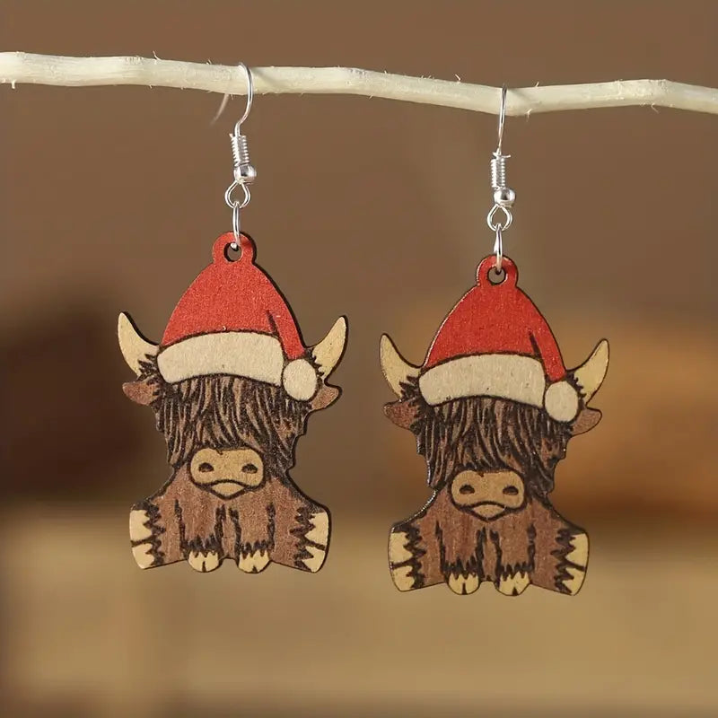 Highland Cow Christmas Earrings