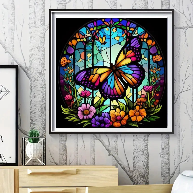 Frameless Diamond Painting Kit-Stained Glass Butterfly