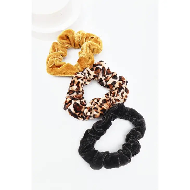 Leopard and Solid Velvet Hair Tie Set-Choose Color