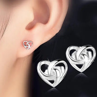 Silver Twisted Heart Stud Earrings
