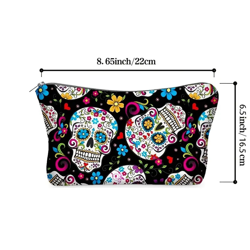 Floral Skull Makeup Pouch