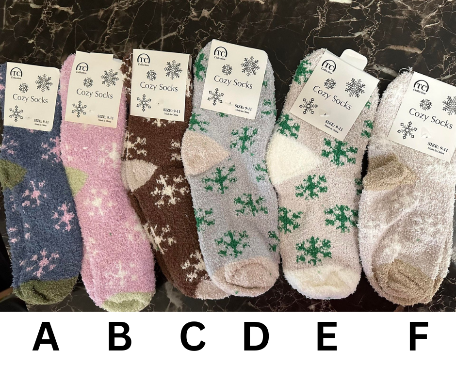 Fuzzy Snowflake One Size Socks-Choose Color