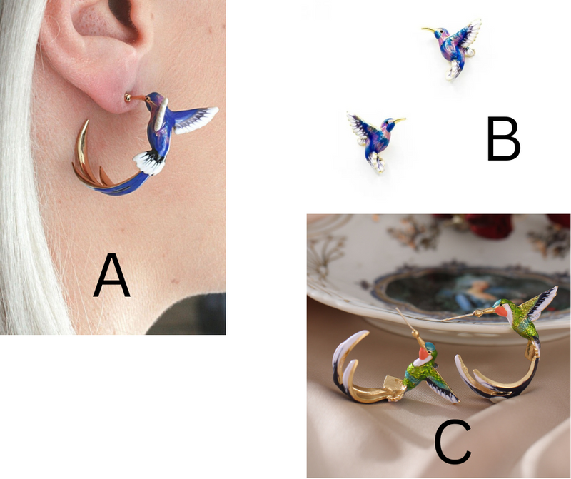 Beautifully Detailed Painted Hummingbird Earrings-Choose Style