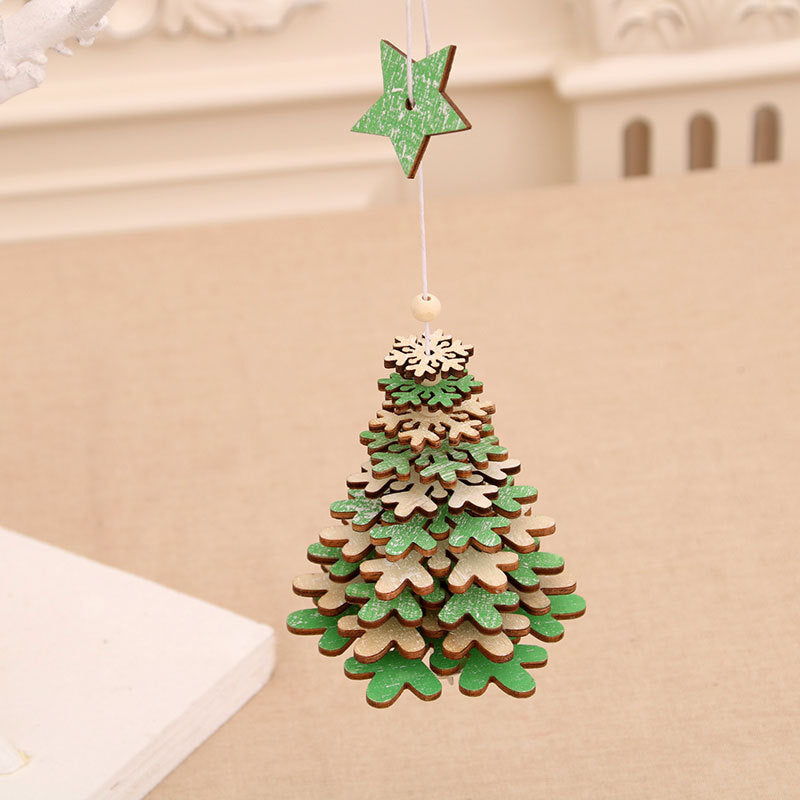 Snowflake Christmas Tree Wooden Ornaments-Choose Color