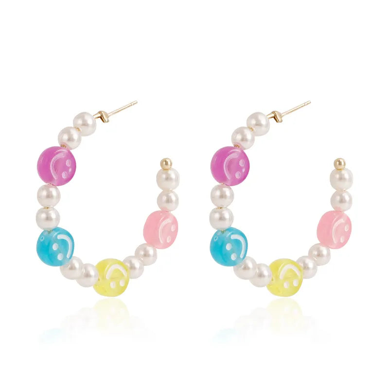 Colorful Smiley Face Beaded Hoops