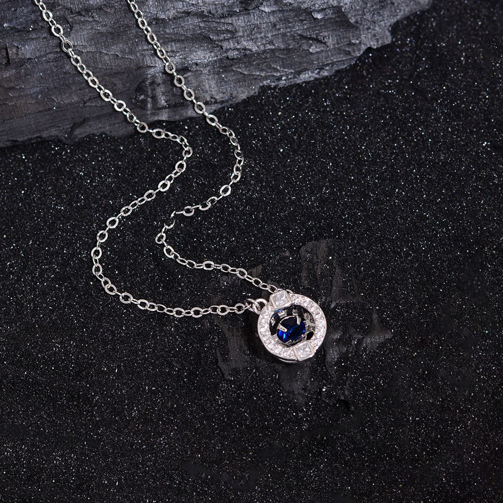 Blue Rhinestone Centered Pendant Necklace