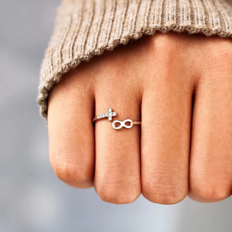 Dainty Cross and Infinity Adjustable Ring