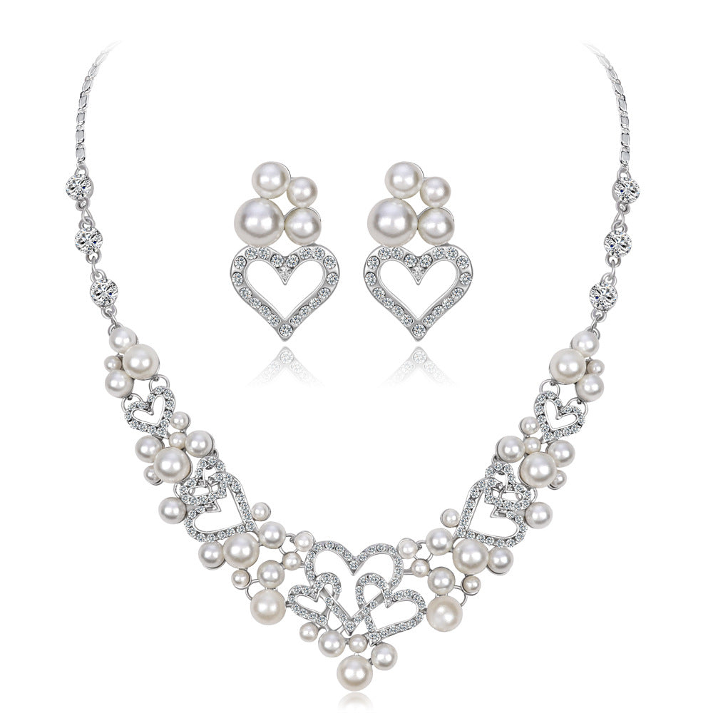 Pearls and Hearts Statement Necklace and Earrings Set