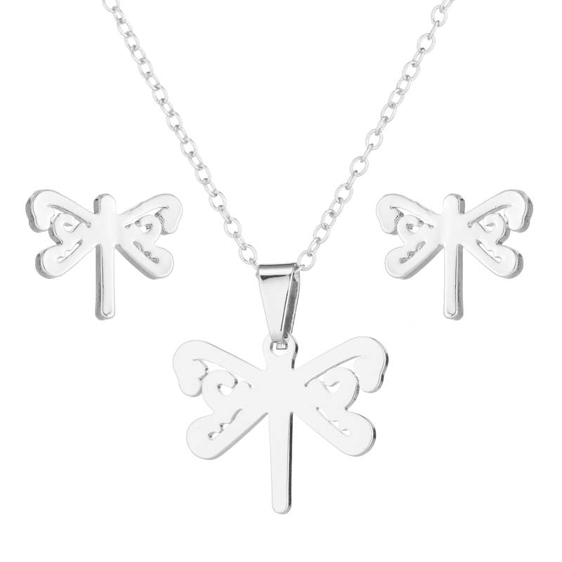 Stainless Steel Dragonfly Necklace and Earrings SET