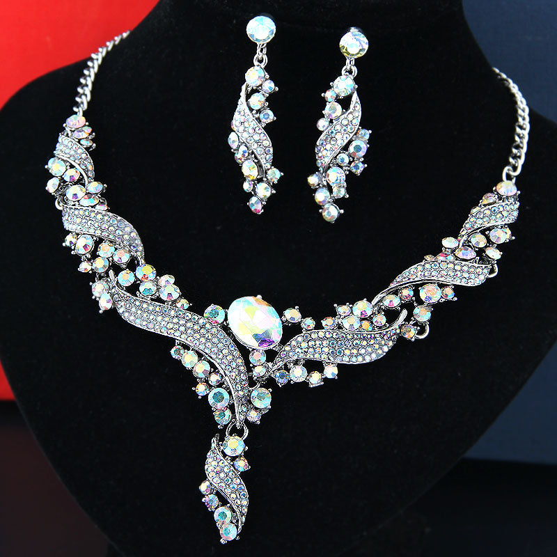 Iridescent Short Statement Necklace and Earrings Set