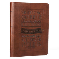 Be Strong and Courageous Saddle Tan Handy-sized Faux Leather Journal - Joshua 1:9