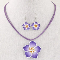Tropical Flower Short Necklace and Earrings Set-Choose Color
