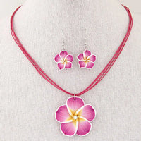 Tropical Flower Short Necklace and Earrings Set-Choose Color