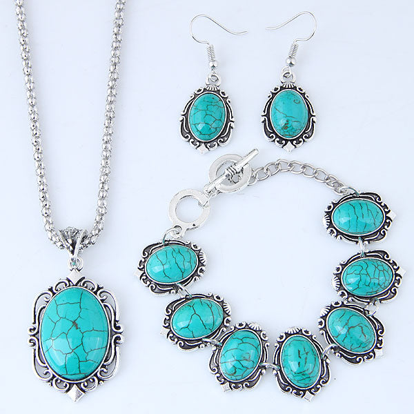 Turquoise Necklace Bracelet and Earrings Set