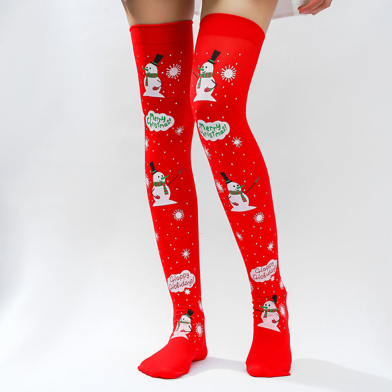 Snowman Christmas Over the Knee Socks-ONE SIZE