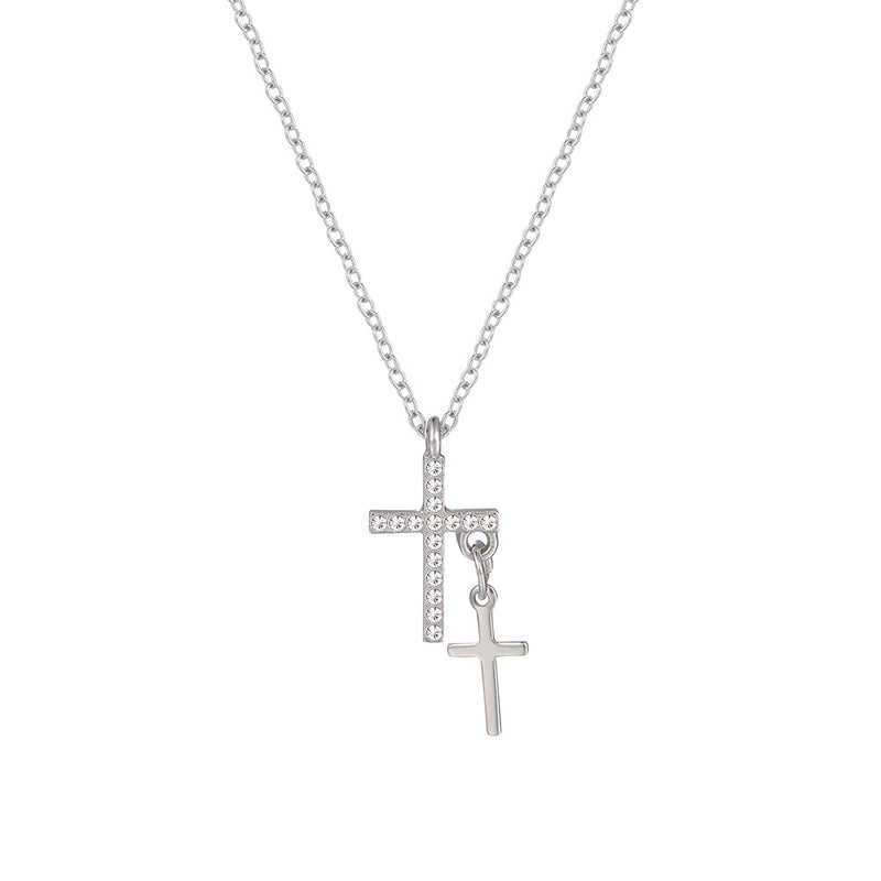 Cross with Dangle Cross Short Necklace