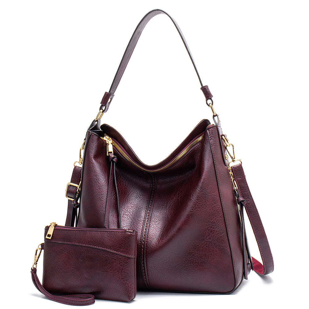 Faux Leather Bag and Wristlet Set-Choose Color