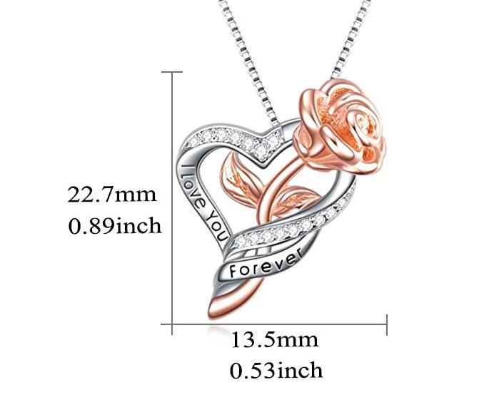 Two Tone Heart & Rose Short Necklace